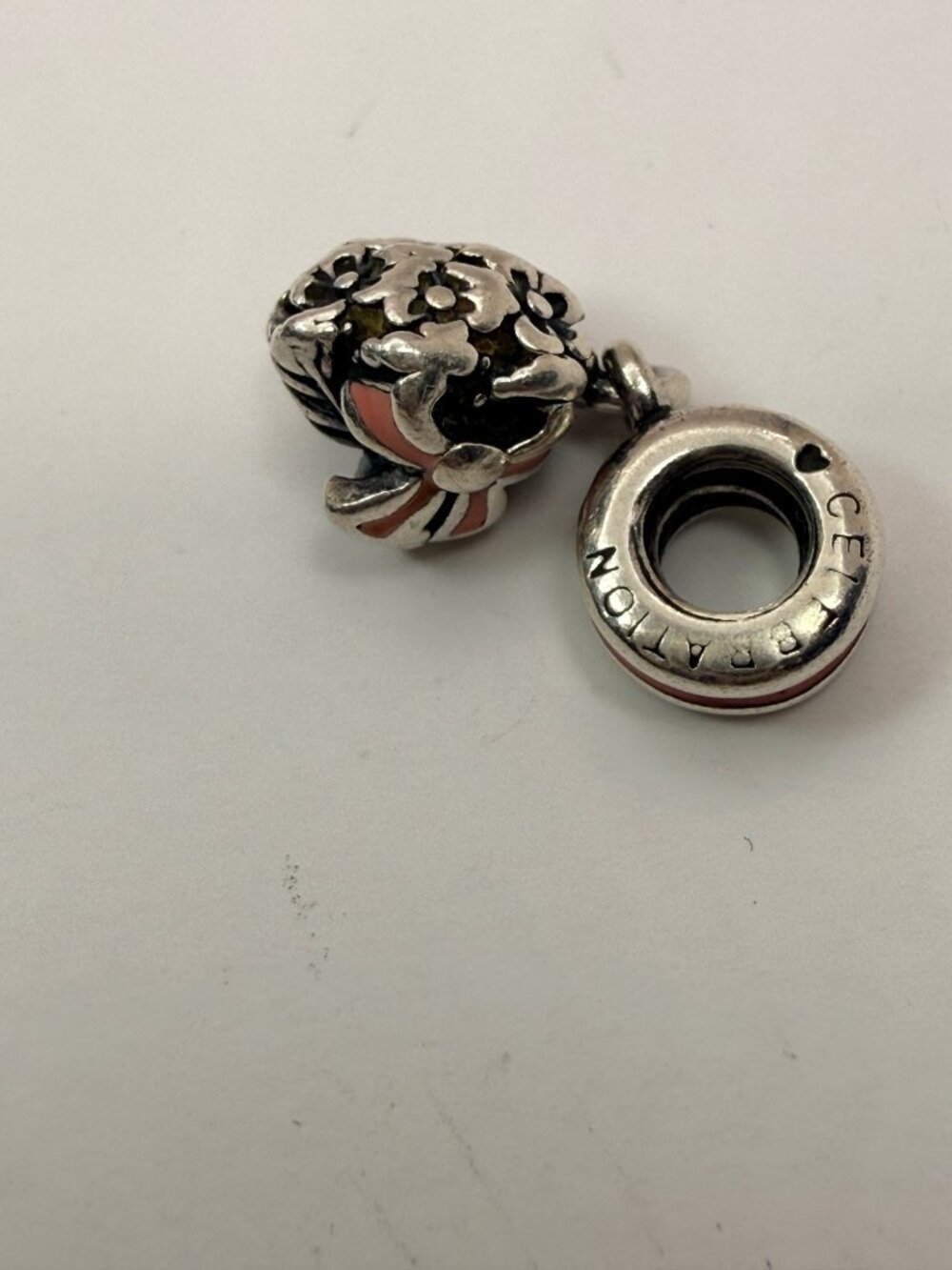 Pandora Celebration Bouquet of Flowers Pink Enamel Dangle Charm Sterling Silver